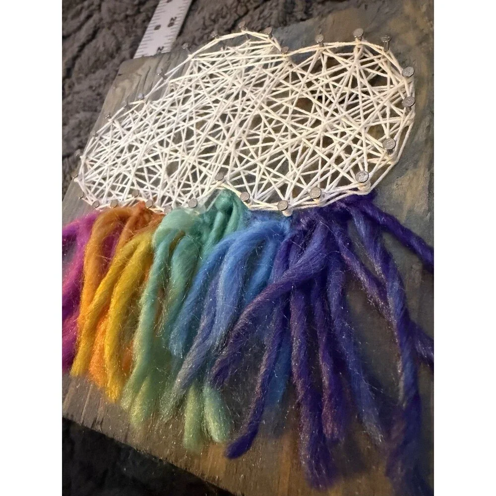 Handmade String Art- Cloud Rainbow Multicolor on Wood Plaque (mantle decor)